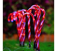 LED Candy Canes Christmas Lights 10 Pack Red Color with 60 LED Outdoor Light Up Pathway Marker Lights, Path Light 8 Mode Main Powered Plug in Waterproof Landscape String Lights Decorations for Garden