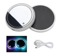LED Car Coasters, 2pcs LED Cup Holder Lightss with 7 Color Luminescent Car Cup Coaster, USB Charging, Vibration-Sensing, for Drink Coaster Accessories Interior Decoration Atmosphere Light