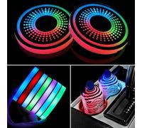 LED Car Cup Holder Lights,2 PCS 7 Colors Luminescent Light Cup Pad,USB Charging Car Coasters,Luminescent Cup Pad Interior Atmosphere Lamp Decoration Light