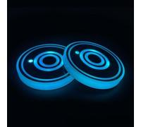 LED Car Cup Holder Lights, 7-Color Changing Waterproof Illuminated Coasters for Vehicle Interior, USB Rechargeable with 150mAh Battery, Acrylic Double Ring Design(C)