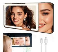 Led Car Vanity Mirror with Lights, 3X Magnification, 27 x 13 x 1.3cm, Hook and Loop Installation, Rechargeable Sun Visor Makeup Mirror, Universal Accessories for Car SUV Truck