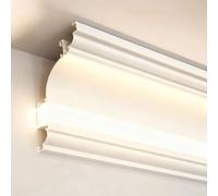 LED Ceiling Crown Molding with Milky White Cover, Indirect Lighting Solution, Cuttable Surface Mount Aluminum, 5m (16.4ft) for Home Decor and Ambiance