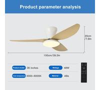 LED Ceiling Fan Light Quiet Flush Mount Bedroom Living Room Ceiling Lamp