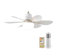 LED Ceiling Fan with Lights and Remote Control,With B22 To E27 Light Lamp Bulb Socket Base Converter,3 Speeds Light Bulb Fan,Timing,6 Blades Fans Lamp for Bedroom,Living Room (White, 30W/42cm)