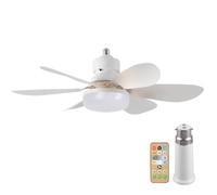 LED Ceiling Fan with Lights and Remote Control,With B22 To E27 Light Lamp Bulb Socket Base Converter,3 Speeds Light Bulb Fan,Timing,6 Blades Fans Lamp for Bedroom,Living Room (White, 40W/52cm)