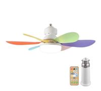 LED Ceiling Fan with Lights and Remote Control,With B22 To E27 Light Lamp Bulb Socket Base Converter,3 Speeds Light Bulb Fan,Timing,6 Blades Fans Lamp for Bedroom,Living Room (Colorful, 40W/52cm)