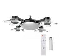 LED Ceiling Fan with Lights,E26/E27 Drone Fans Light with Remote Control,3 Speeds Light Bulb Fan,Timing,3 Color Dimmable,Modern Ceiling Fans Lamp for Bedroom,Living Room (Black 4 Heads Extension Rod)