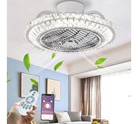 LED Ceiling Fans with Lights Crystal Ceiling Fan Modern Dimmable and Remote Control Invisible Ceiling Fan lamp Boy Girl Bedroom Chandelier Ceiling Light with Fan Restaurant Office Ceiling Fan Light