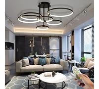 LED Ceiling Lamp Living Room Lamp Creativity Ring Ceiling Lamp Light Color and Brightness Adjustable With Remote Control Bedroom Chandelier Metal Acrylic Round Ceiling Chandelier (black, Ø105cm/145W)