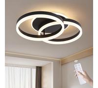 LED Ceiling Light 36W for Living Room, 50cm 2-Ring Design, Modern Ceiling Lamp with Remote Control, Dimmable, Metal + Acrylic, Night Light & Memory Function, for Bedroom, Dining Room, Office, Black