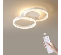 LED Ceiling Light 36W for Living Room, 50cm 2-Ring Design, Modern Ceiling Lamp with Remote Control, Dimmable, Metal + Acrylic, Night Light & Memory Function, for Bedroom, Dining Room, Office, White