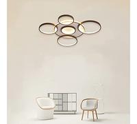 LED Ceiling Light Boutique Decoration Creativity 6-Ring Living Room Ceiling Lamp Brown Round Circle Bedroom Chandelier,3000K-6500K Dimmable with Remote Control Restaurant Indoor Ceiling Ligh