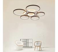 LED Ceiling Light Boutique Decoration Creativity 7-Ring Living Room Ceiling Lamp Brown Round Circle Bedroom Chandelier,3000K-6500K Dimmable with Remote Control Restaurant Indoor Ceiling Ligh