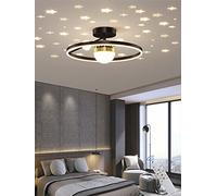 LED Ceiling Light Children's Room Dimmable with Remote Control 3 Lights Ring Ceiling Lamp Boy Girl Bedroom Lamp Decoration Star Projection Effect 50 cm 30W 2800lm Black