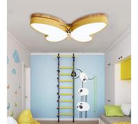 LED Ceiling Light Children's Room Lamp Dimmable Girls Boys Bedroom Wood Deco Ceiling Lamp with Remote Control, Butterfly Design Ceiling Fixture for Living Room Dining Room (Yellow, L50*W32cm)