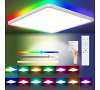 LED Ceiling Light Dimmable, 24W 3200LM 13 RGB Color Changing Bathroom Light 3000-6500K with Remote Control, Timer & Memory, IP54 Waterproof 30CM Square Flush Ceiling Lamp for Kitchen Bedroom Hallway