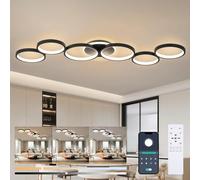 LED Ceiling Light Dimmable Living Room Ceiling Lamp Black Living Room Lamps Bedroom Light Remote Control and APP Control, Modern 6-Ring Round Ceiling Lighting with Memory Function, L113cm/69W