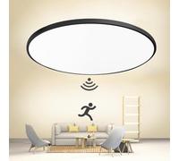 LED Ceiling Light,LED Ceiling Light with Radar Motion Sensor， Ceiling Light Lamp IP44 Modern Round Ceiling Light Applicable to Bathroom, Bedroom, Kitchen, Living Room, Balcony, Garage (Black, 40W)
