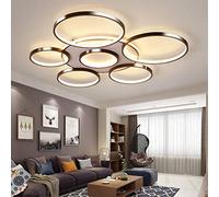 LED Ceiling Light Modern Creativity 7-Ring Living Room Ceiling Lamp Brown Round Circle Bedroom Chandelier,3000K-6500K Dimmable with Remote Control Restaurant Indoor Ceiling Lighting,108W/Ø110CM
