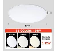 Led Ceiling Light Round Flush Ceiling Light 6500K Waterproof Bathroom Kitchen Uk White Three-Color Light 24W