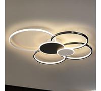 LED Ceiling Light Round Ring Dimmable Flush Mount Ceiling Lamp Creative Shape Lights Fixtures With Acrylic Lampshade For Living Room Bedroom Hallway,Black+Warm Light-80 * 65CM/31.5 * 25.6in