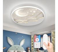LED Ceiling Light Star Moon Ceiling Lamp, Dimmable Kindergarten Ceiling Lamp with Remote Control, Modern Acrylic Ceiling Light, Cartoon Ceiling Light Fixture for Bedroom Kindergarten,White