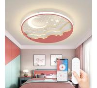 LED Ceiling Light Star Moon Ceiling Lamp, Dimmable Kindergarten Ceiling Lamp with Remote Control, Modern Acrylic Ceiling Light, Cartoon Ceiling Light Fixture for Bedroom Kindergarten,Red