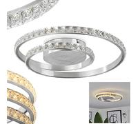LED Ceiling Light Tanganheira, Curved Ceiling Light Made of Metal/Plastic in Aluminium/Clear/Glitter Effect, dimmable, (Ø 38,5 cm), LED 23,5 Watt, 1950 Lumen, 3000K