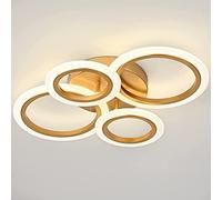 LED Ceiling Light with Remote Control, Gold 4 Ring Ceiling Light, Modern Ceiling Light Fixture for Bedroom Kitchen Living Room, dimmable 3 Light Colours 3000-6000K