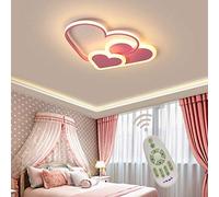 LED Ceiling Lights Flush Mount Girl Boy Bedroom Fixture Dimmable with Remote Control, Modern Romantic Heart Shape Design Acrylic Shade Ceiling Lighting for Lounge Living Dining Room Pink L52*W35cm