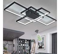 LED Ceiling Lights Living Room Modern Dimmable Ceiling Light Fixture Flush Bedroom Lamp with Remote Control 80W Square Acrylic Design Chandelier for Kitchen Islands Dining Room Lighting (Black)