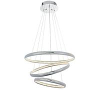 LED Ceiling Pendant Light 47W Warm White Chrome & Crystal 3 Ring/Hoop Strip Lamp