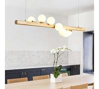 LED Chandelier Dining Room Lamp, White 120 cm Dining Table Light, Warm Light Rectangular Wooden Hanging Lamp, Modern Pendant Light Bulb for Kitchen Island Living Room Office Ceiling Light