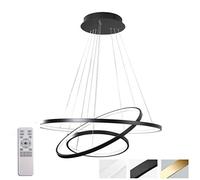 LED Chandelier Dining Table LED 3-Ring LED Dimmable Remote Control Hanging Lamp Living Room Ceiling Lamp Bedroom Height Understandable,Black,80+60+40CM Comfortable Anniversary