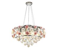 LED Chandelier Lamp, Romantic Ceramic Rose Flower Chandelier,Round Crystal Semi Flush Mount Ceiling Light Compatible with Living Room,Bedroom,Dining Room Decoration E12 Not Included,Moder
