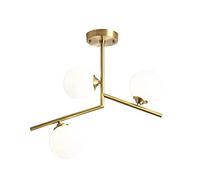 LED Chandeliers, Glass Globe Flush Mount Ceiling Light 3-Light Modern Brass Gold Chandelier Ceiling Light Fixtures White Glass Shade Magic Bean Molecule Ceiling Lamp for Bedroom Living Room Farmhouse