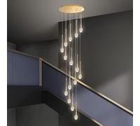 LED Chaner Water Drop Pendant Lamp3000-6500K Modern Dimmable Spiral Long Crystal Stair Chaner with Remote High Ceiling Pendant Light for Villa Loft,90W/15Lights
