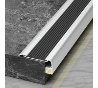 LED Channel Stair Nose Molding with Anti-Slip Rubber Strips, Cuttable Decorative Step Edge Protector for Enhanced Staircase Safety