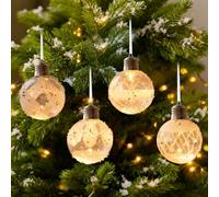 LED Christmas Baubles Set of 4, Illuminated Christmas Baubles 8 cm, Christmas Tree Baubles with Battery, LED Baubles Plastic, Luminous Ball Christmas Pendant, Decorative Ball with Light for Christmas