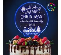 LED Christmas Cake Toppers Personalised Cake Topper 7 Colour Changes Light Up Merry Christmas Cake Decorations Theme Party Ornaments with Any Text(Design 2)