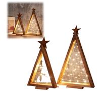 LED Christmas Decorative Wooden Christmas Tree with Star, 2 Pieces - Beautiful, Modern Christmas Lighting for Table Decor Christmas Decorations