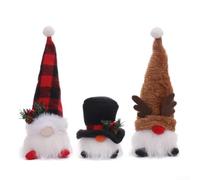 LED Christmas Gnome Ornaments Set of 3 with Elderly, Snowman and Elk Figures, Plush Fabric Holiday Decorations with Warm Glow Lights for Tree, Wreath or Garland Display in Home or