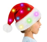 LED Christmas Hat - Soft Plush Material, Bright Luminous Design, Classic Santa Style, Comfortable Holiday Headpiece for Adults and Children, Funny Festive Accessory for Children