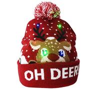LED Christmas Knitted Hat Light Up Beanie Cap Unisex Novelty LED Winter Snow Hat with 6 Colorful LEDs (C), M