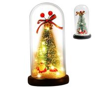 LED Christmas Tree in Glass Dome with Santa 8.7 Inch Glass Christmas Tree with String Lights Xmas Gifts for Kids, Girls on New Year, Birthday Christmas Table Decor Cloche Glass Dome Table Top Christma
