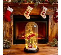 LED Christmas Tree in Glass Dome with Santa Claus Yellow House LED String Lights for Fireplace Desktop Indoor Home Christmas Decoration Creating a Dating Atmosphere Birthday and New Year Gift
