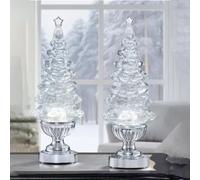LED Christmas Tree Set of 2 Lamp Crystal Acrylic Swirling Liquid Lighted Color Changing Glitter Water Globe 35.6 cm Trees, Decorative Light with Chrome Base Card