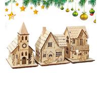 LED Christmas Wooden House Ornaments - Village House Wooden Glowing Crafts Houses, Christmas Pendant Decorate for Home, Living Room, Bedroom, Entrance Hall