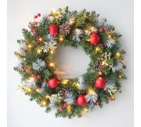 LED Christmas Wreath with Lights, 30cm Artificial Xmas Door Wreath with Pine Cones & Berries, Battery Powered Christmas Decoration (30Cm / 11.81inches)