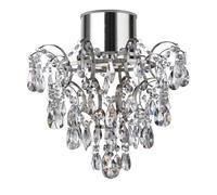 LED Chrome Bathroom Flush Ceiling Fitting Light with Clear Crystals Droplets